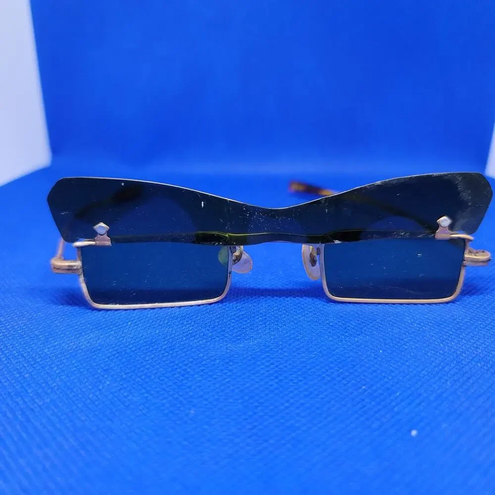 1960's KK Spectacle Co. Glasses Flip Top Sunglasses With Case Green Lenses Japan